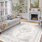 Washable Rug 6x9 Area Rug for Living Room Light Gray Vintage Boho Medallion by PureCozy