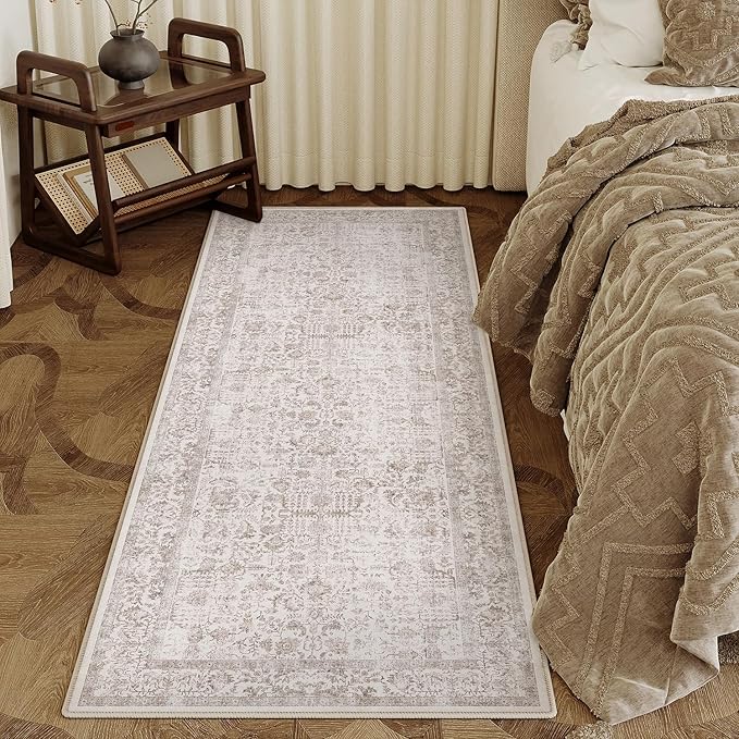 Light Brown Runner Rug 3x7 Hallway Machine Washable Kitchen Vintage Distressed - Image 6