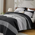 Andency Oversized King Quilt Set Black White, 120x120 Stripe Super King by Andency