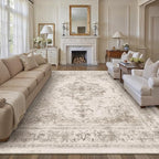 Area Rug 10x12 Beige Washable Living Room Carpet Non Slip Vintage Medallion by PureCozy