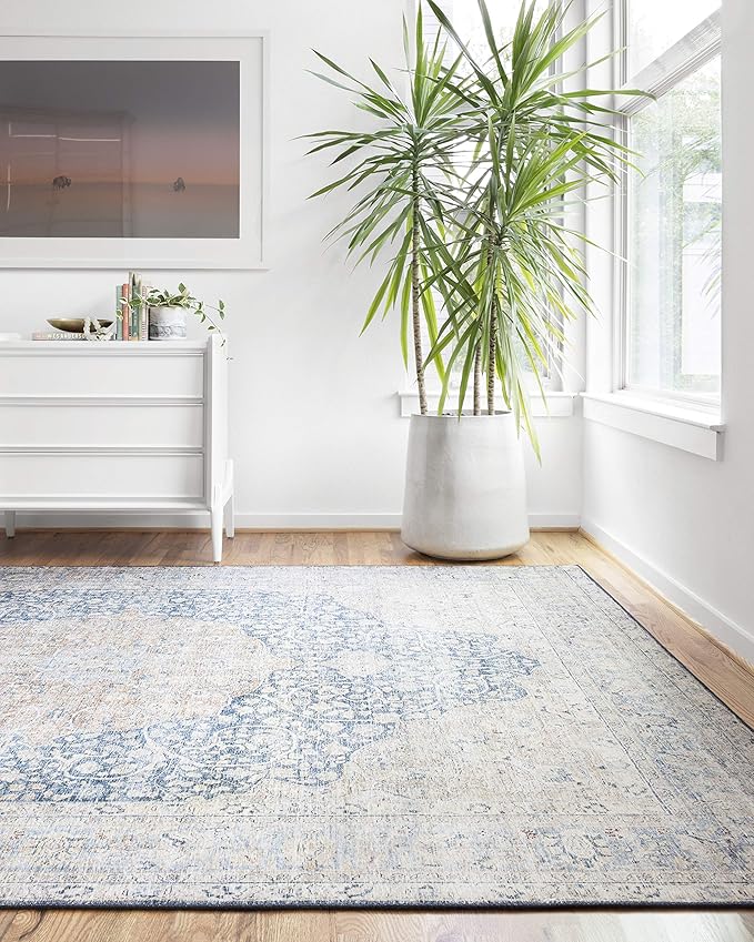 Loloi Layla Collection LAY-07 Blue/Tangerine 2'-6" x 9'-6" .13" Thick Runner Rug - Image 8