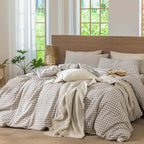 MooMee Gingham Duvet Cover Set 100% Washed Cotton Linen Like Textured - Image 9