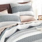 Andency Grey Striped Quilt Queen, 3 Pieces Patchwork Bedspread Coverlet Set - Image 5