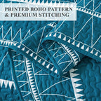 Andency Teal California King Quilt Set, 3 Pieces Boho Lightweight Soft Striped - Image 5