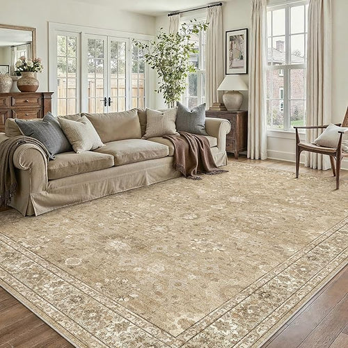 6x9 Brown Area Rug Non Slip Vintage Living Room Distressed Machine Washable by PureCozy