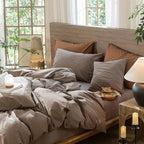 MooMee Wavy Striped Duvet Cover Set 100% Washed Cotton Linen Like Textured - Image 7