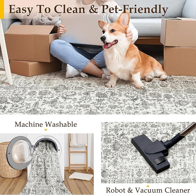 Black Area Rug 4x6 Office Entryway Rug Machine Washable Kitchen Vintage - Image 4