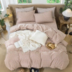MooMee Gingham Duvet Cover Set 100% Washed Cotton Linen Like Textured - Image 5