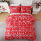 JSD Red Christmas Duvet Cover Set Queen Size, 3 Piece Snowflakes Reindeer - Image 8