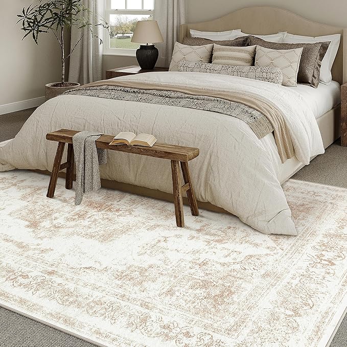 Area Rug 10x12 Cream Washable Living Room Beige Carpet Non Slip Vintage - Image 6