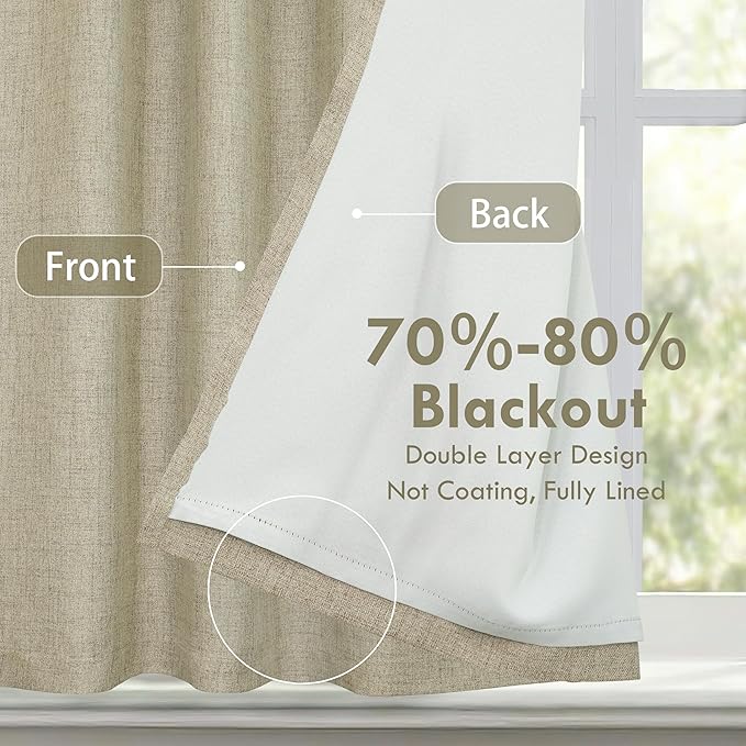DriftAway Double Layer Linen Blackout Tie Up Curtains Thermal Insulated Fully - Image 2