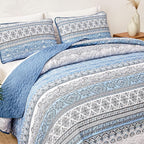 WONGS BEDDING Boho Queen Quilt Set, Light Blue Bohemian Queen Quilt Bedding Set - Image 7