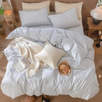MooMee Striped Duvet Cover Set 100% Washed Cotton Linen Like Textured - Image 5