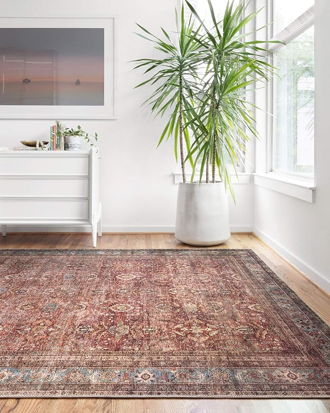 Loloi Layla Collection LAY-01 Brick/Blue 2'-6" x 12'-0" .13" Thick Runner Rug - Image 9