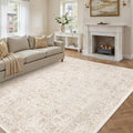Beige Area Rug 6x9 Machine Washable Vintage Living Room Distressed Non Slip by PureCozy