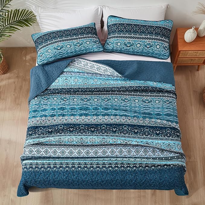 WONGS BEDDING Boho Quilt Set Full Size, Lightweight Microfiber Bed Decor - Image 4
