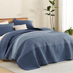 Litanika Oversized Queen Quilt Set Sapphire Blue, 98x98 Stripe Bedspread by Litanika