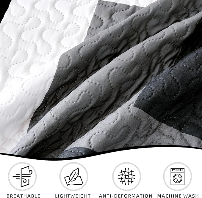 Tyrot 3 Piece Black Grey Quilt Set King Size Black White Gray Geometric - Image 6