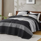 Andency Black Quilt Twin, 2 Pieces Black and White Patchwork Striped Bedspread - Image 8