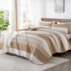 Andency Taupe Striped Quilt Queen, 3 Pieces Patchwork Bedspread Coverlet Set - Image 6