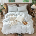 MooMee Gingham Duvet Cover Set 100% Washed Cotton Linen Like Textured - Image 5