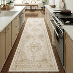 Runner Rug 2x10 Cream Hallway Washable Beige Carpet Non Slip Vintage Medallion - Image 6