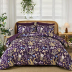 Yiran Purple Floral Comforter Set King Size, 7 Piece Botanical Comforter - Image 9