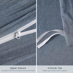 Wake In Cloud - Cotton Duvet Cover Set, Twin Size, Chambray Denim Blue - Image 7
