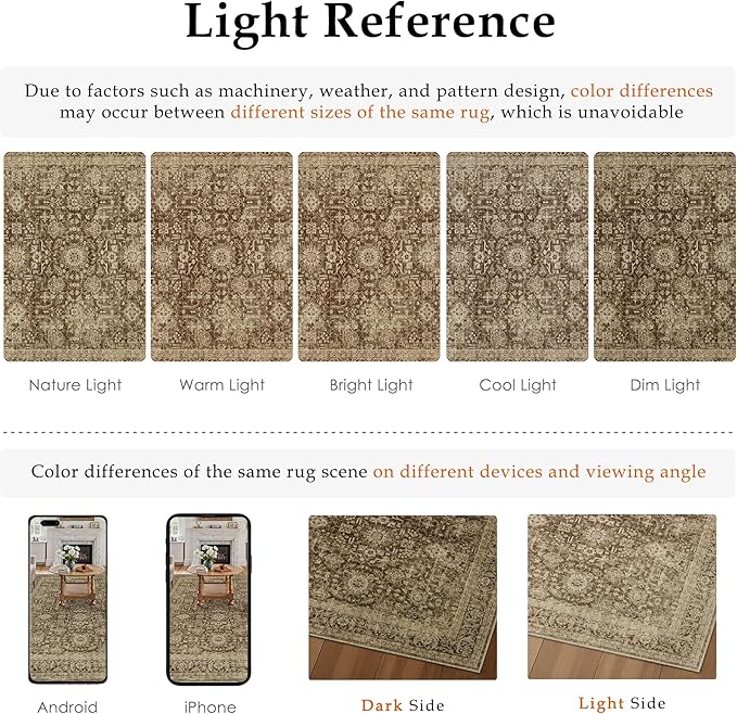 Brown 6x9 Area Rug Non Slip Vintage Living Room Distressed Machine Washable - Image 9