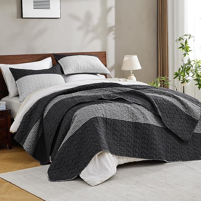 Andency King Size Quilt Set Black and White, 3 Pieces Grey Ultra Soft - Image 2