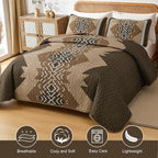 Dintszyayue Brown Quilt Set Queen Size, 3 Piece Boho Aztec Texture Bedspread - Image 2