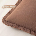 MIULEE Decorative Throw Pillow Covers Neutral Linen Fringe Throw Pillows Euro - Image 2