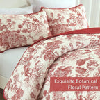 WONGS BEDDING Botanical Quilt Set King Size, Christmas Red 3 Pieces Floral - Image 4