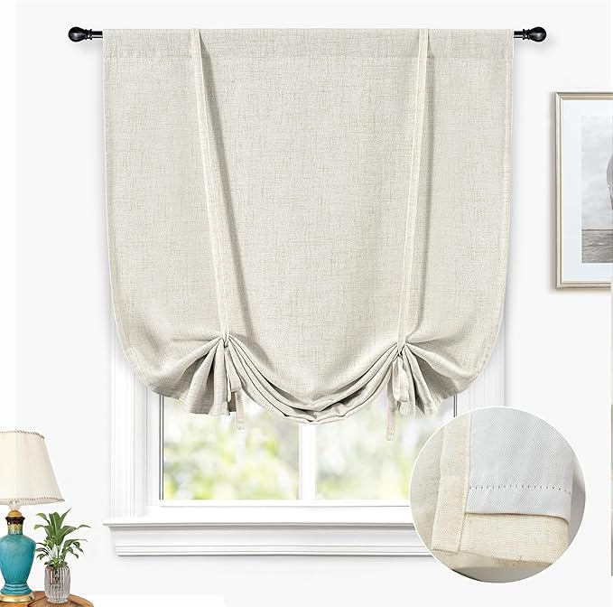 DriftAway Double Layer Linen Blackout Tie Up Curtains Thermal Insulated Fully by DriftAway