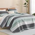 Litanika Oversized Queen Quilt Set Sage Green, 98x98 Stripe Bedspread Coverlet by Litanika