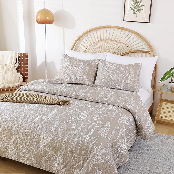 JANZAA Quilt King Size Oatmeal Quilt Bed Spread Boho Quilt by JANZAA