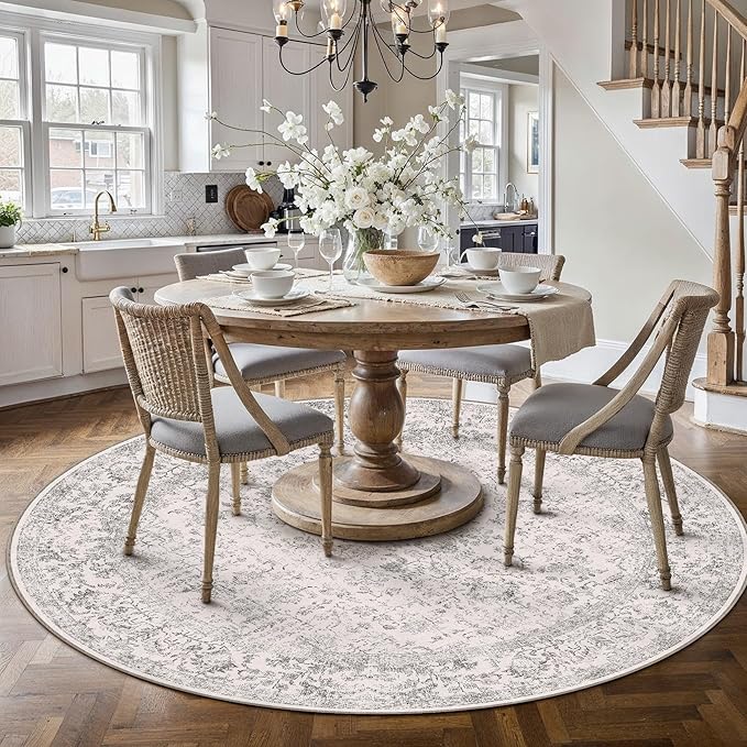 Grey Round Area Rug 5ft Entryway Door Mat Small Circle 5x5 Kitchen Vintage - Image 6