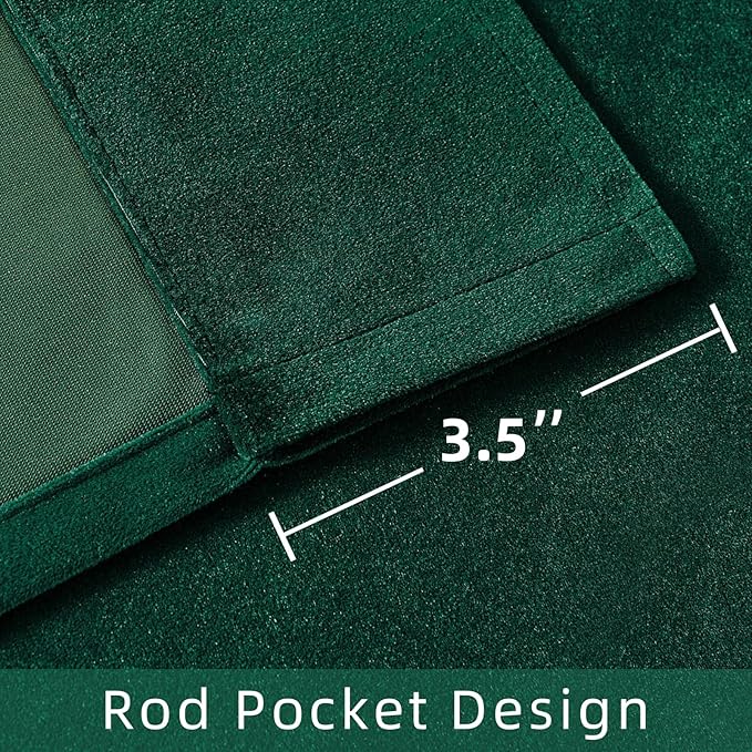 Joydeco Dark Green Velvet Curtains 96 inch Length 2 Panels Burg Set, Luxury Rod - Image 3