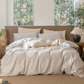 MooMee Striped Duvet Cover Set 100% Washed Cotton Linen Like Textured by MOOMEE