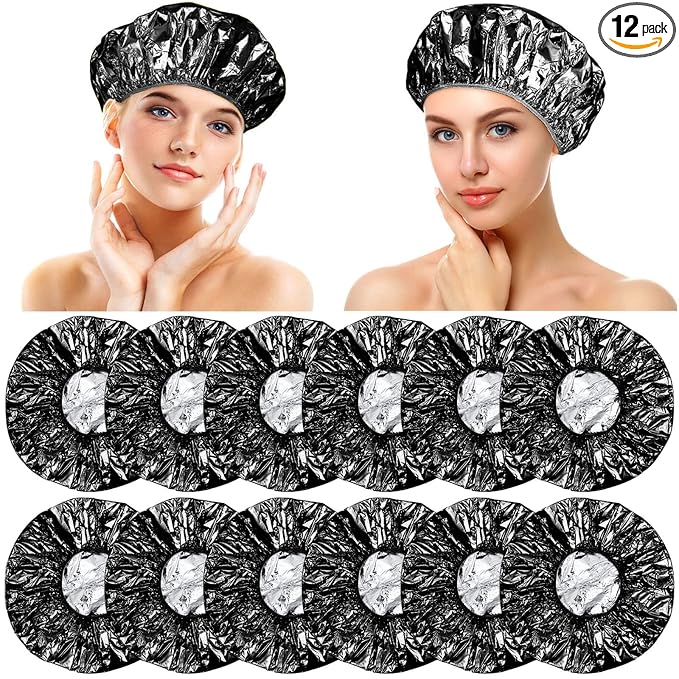 12 Pieces Deep Conditioning Caps Aluminum Foil Reusable Hair Processing Hair by Willbond+Technology+Limited
