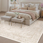 Beige Area Rug 6x9 Machine Washable Vintage Living Room Distressed Non Slip - Image 3