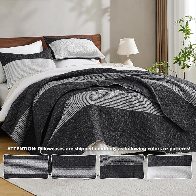 Andency King Size Quilt Set Black and White, 3 Pieces Grey Ultra Soft - Image 7