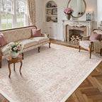 Pink Area Rug 8x10 Machine Washable Large Vintage Living Room Distressed Non - Image 5