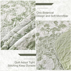 WONGS BEDDING Botanical Quilt Set Twin Size, Sage Green 3 Pieces Toile Floral - Image 5