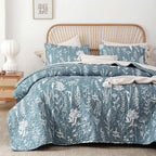 JANZAA Twin Quilt Mineral Blue Quilt Bed Spread Boho Quilt - Image 4