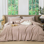 MooMee Gingham Duvet Cover Set 100% Washed Cotton Linen Like Textured by MOOMEE