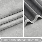 Beauoop Grey Floral Jacquard Blackout Curtains 63 Inches Long 2 Panels - Image 2