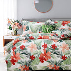 FADFAY Tropical Red Hibiscus Palm Leaves Duvet Cover Set Exotic Plants Bedding by CottonWorldSweetDream