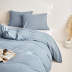 Wake In Cloud - Striped Cotton Duvet Cover Set, 100% Washed Cotton Textured - Image 4