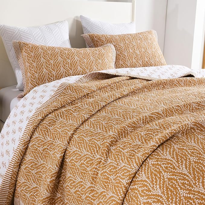 SahSahCasa Quilt Set King Size, 100% Cotton Quilt Bedding Set Bedspread by SahSahCasa